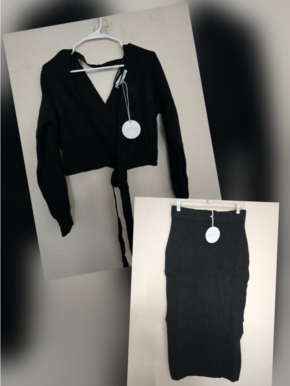 Petal & Pup Black Pencil Knit Midi Skirt and Top Set